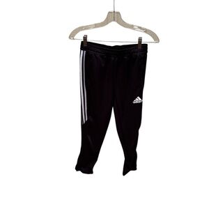 Adidas Black and White Sweatpants with Tapered Fit. They are a kids size Large